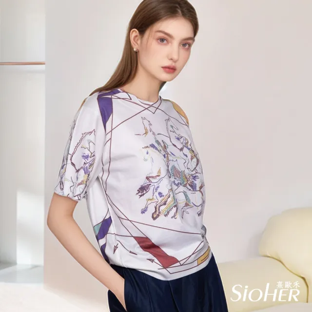 【SiOHER 熹歐禾】現貨 法式手繪印染鑽飾真絲衣三件組(女上衣/圓領/T恤)