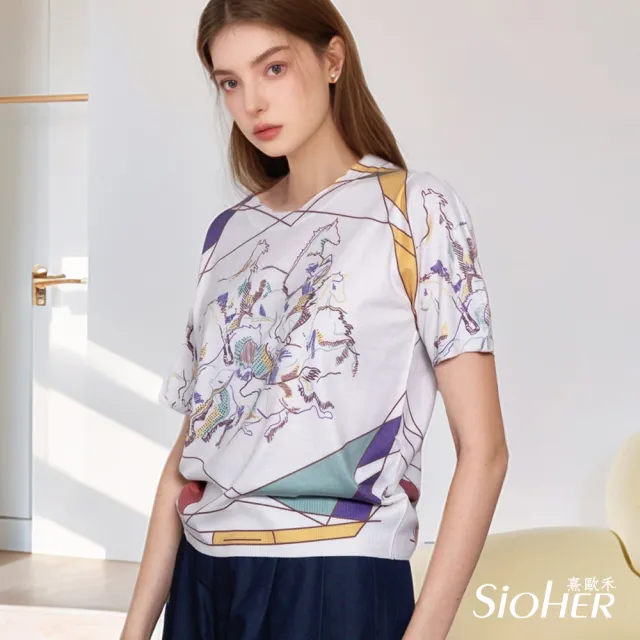 【SiOHER 熹歐禾】現貨 法式手繪印染鑽飾真絲衣三件組(女上衣/圓領/T恤)