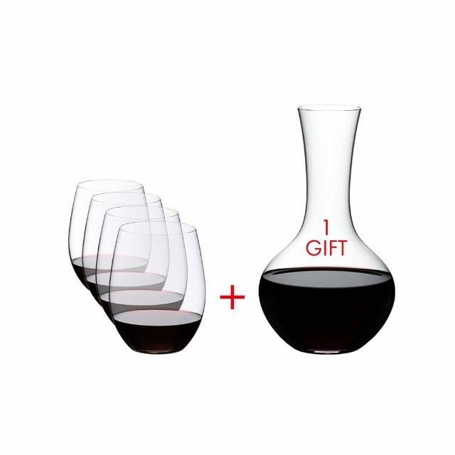 【Riedel】O 紅酒杯5件超值組禮盒-紅酒杯4入送醒酒瓶1入(超值組合送禮大氣)