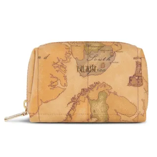 【Alviero Martini】義大利地圖包 拉鍊筆袋四方化妝包-19公分(地圖黃)(  情人節)