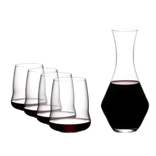 【Riedel】SL Wings 卡本內紅酒杯5件超值組禮盒-紅酒杯4入送醒酒器1入(超值組合送禮大氣)