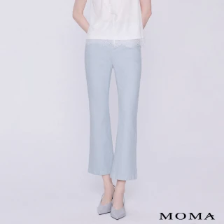 【MOMA】清新纖細皮標微彈牛仔小喇叭褲(兩色)