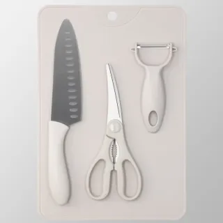 【NITORI 宜得利家居】廚用刀具砧板四件組 MO(三德刀 削皮器 廚用剪刀 砧板)