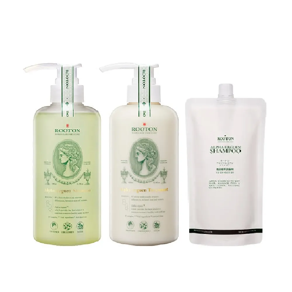 【ROOTON 官方直營】洗護髮加倍豐盈組(洗髮精500ml+洗髮補充包500ml+護髮素500ml)