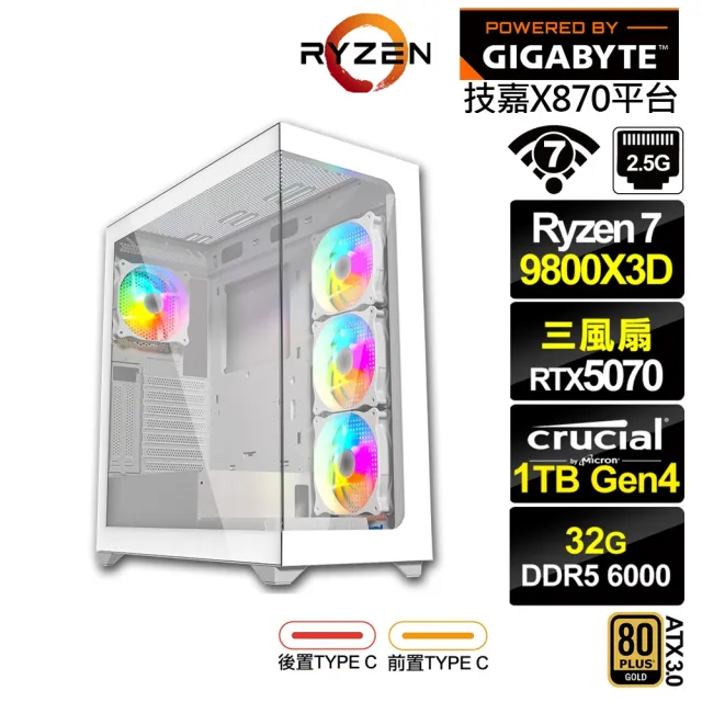 【技嘉平台】R7八核GeForce RTX 5070{伊羅旖LC5C}水冷電競電腦(R7 9800X3D/X870/32G D5/1TB/WIFI)