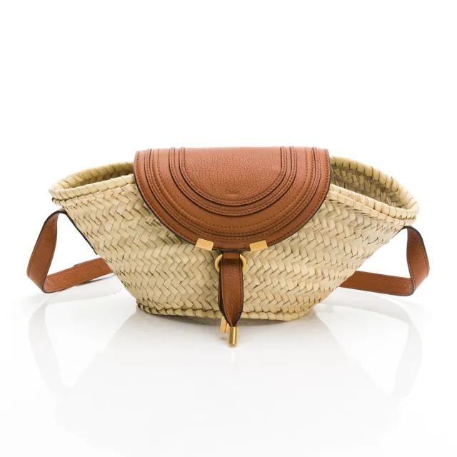 【Chloe’ 蔻依】Marcie經典馬鞍牛皮草編斜背包(小型/棕-展示品)