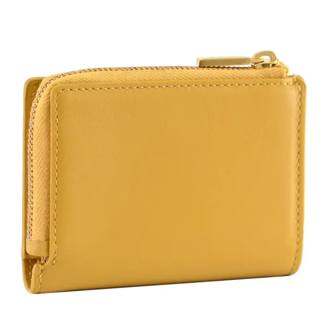 【TOD’S】TODS T Timeless 金屬T LOGO小牛皮扣式零錢短夾(淡黃)