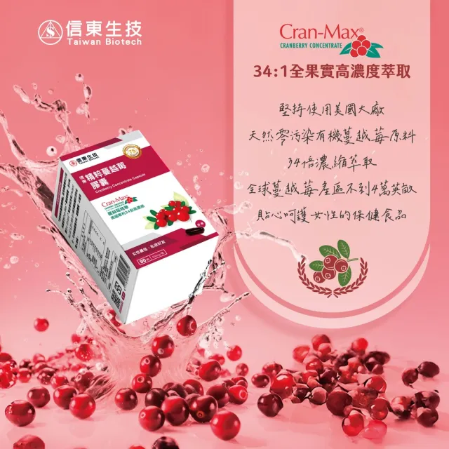 【信東生技】精粹蔓越莓膠囊3入組(90粒/盒)