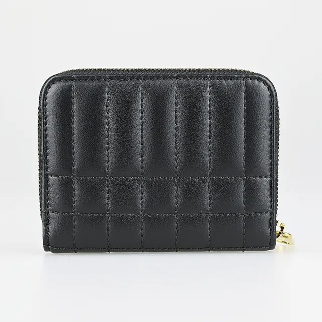 【BURBERRY 巴寶莉】BURBERRY Lola TB鍍金LOGO車縫小羊皮4卡拉鍊零錢包(黑)