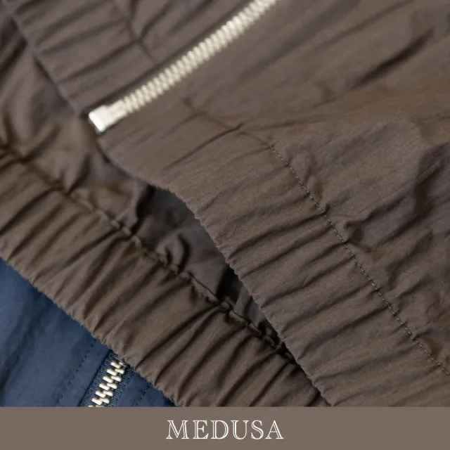 【MEDUSA 曼度莎】現貨-街頭抽皺拉鍊外套上衣 - 2色（M-XL）｜女外套上衣 短袖上衣 休閒上衣(605-5410A)
