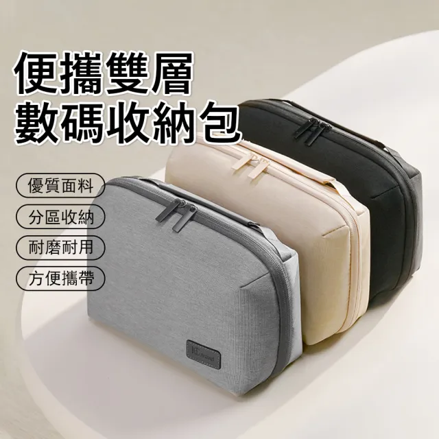【Yurm】雙層大容量 3C 數碼配件收納包(行動電源/充電線/耳機/硬碟收納整理包/旅行便攜/多 