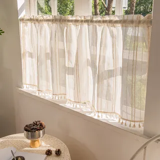 【BonBon naturel】侘寂風日式棉麻流蘇短門簾-85*50CM(門簾/櫃簾/窗簾)