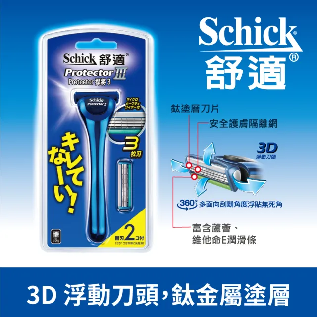 【Schick 舒適牌】捍將3刮鬍刀(1刀把2刀片)