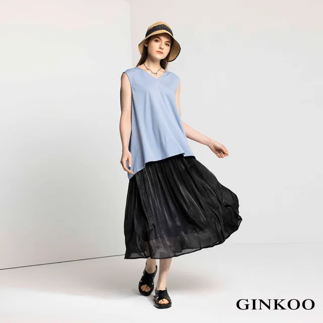 【GINKOO 俊克】V領打褶背心