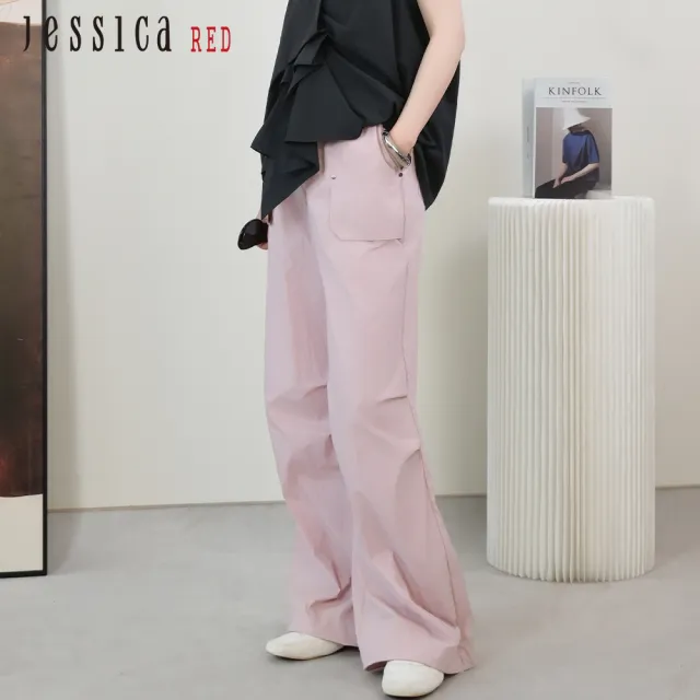 【Jessica Red】休閒時尚寬鬆皺褶直筒工裝長褲R53203