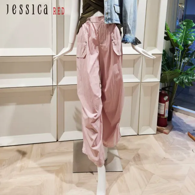 【Jessica Red】休閒時尚寬鬆皺褶直筒工裝長褲R53203