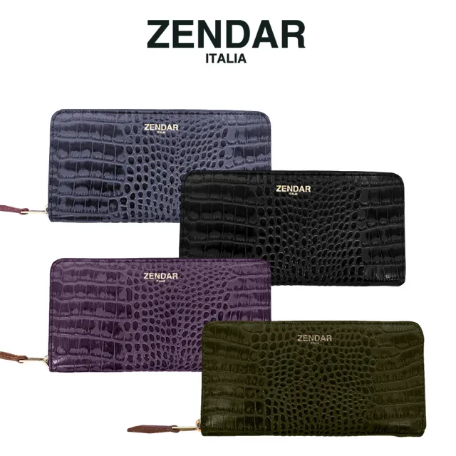 【ZENDAR】直播限定 限量1折 頂級小牛皮鱷魚紋拉鍊長夾 霏比系列 全新專櫃展示品(4色選 送禮盒提袋)