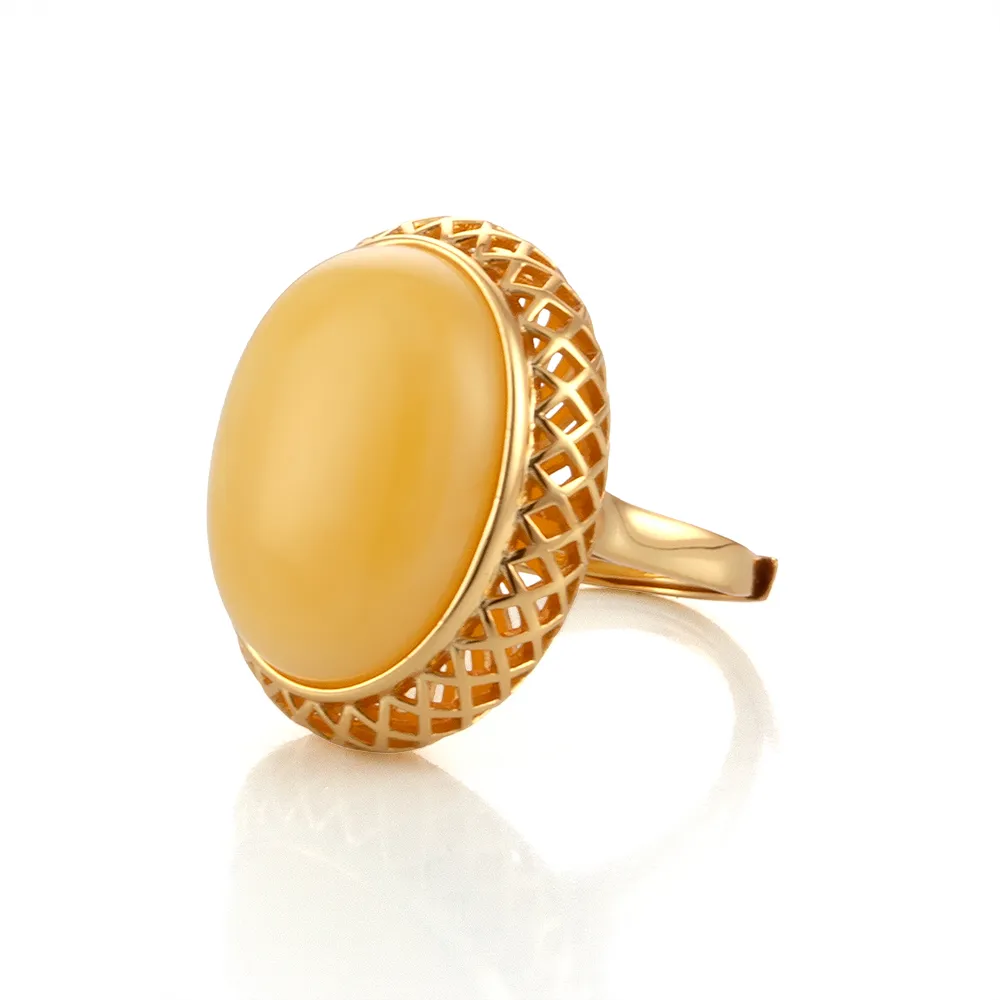 【Woogie武吉珠寶】琥珀蜜蠟精品蜜蠟設計戒指(大蛋面雞油黃)