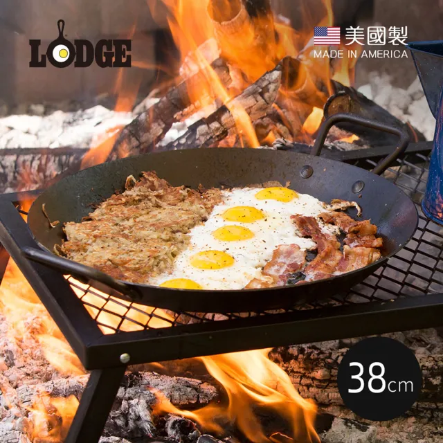 【LODGE】美國製高碳鋼雙耳平底煎鍋-38cm (碳鋼平底鍋/平底鍋/平煎鍋/CRS15)
