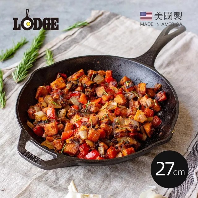 【LODGE】主廚系列 美國製單柄鑄鐵煎鍋-27cm (鑄鐵煎盤/鑄鐵煎鍋/平底鍋/LC10SK)