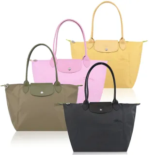 【LONGCHAMP】LE PLIAGE GREEN系列刺繡長把再生尼龍摺疊水餃包(中/多色選)