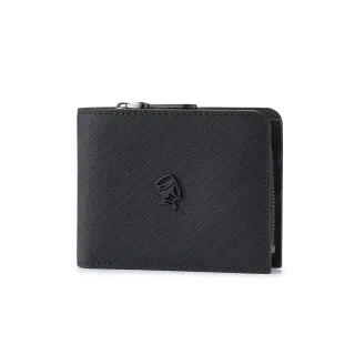 【PORTER INTERNATIONAL】線性質感TRAVERSE真皮雙折零錢短夾(黑)