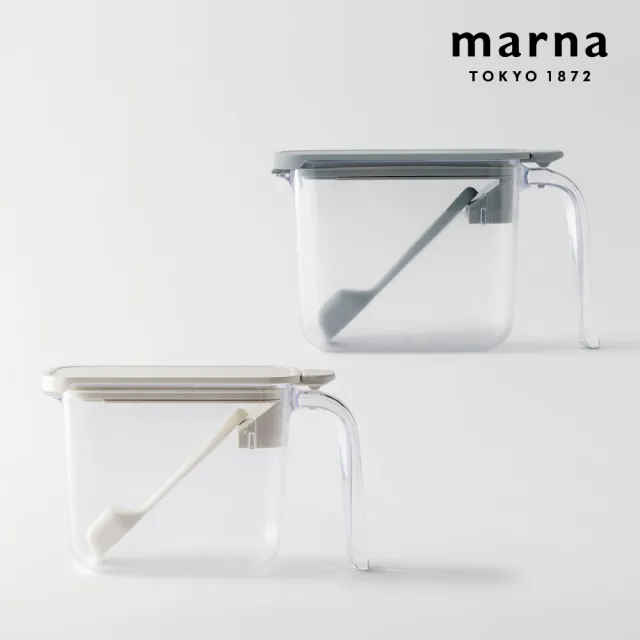 【MARNA】密封防潮調味料盒附匙-370ml(鹽巴罐/糖罐)