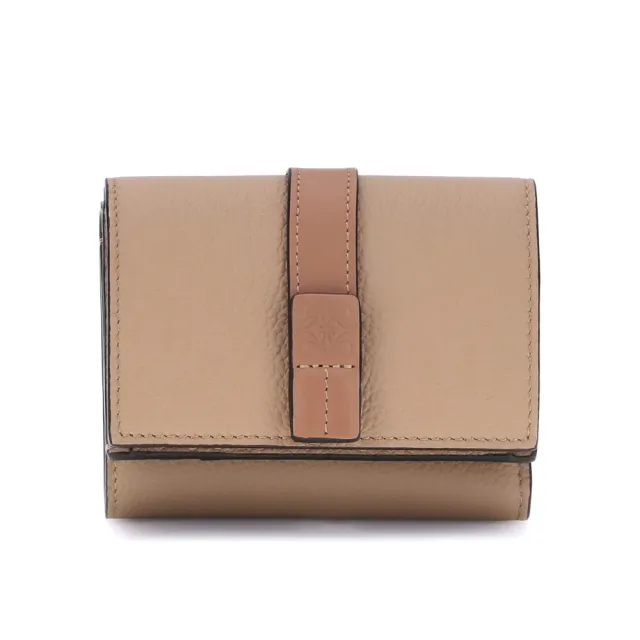 【LOEWE 羅威】Trifold 柔軟粒面小牛皮 三褶 中夾 短夾 錢包 皮夾 Toffee/Tan 太妃糖色