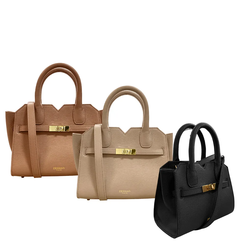 【ZENDAR】直播限定 限量1折 頂級小牛皮十字紋手提包肩背包 娜塔莉系列 全新專櫃展示品(3色選 25號)