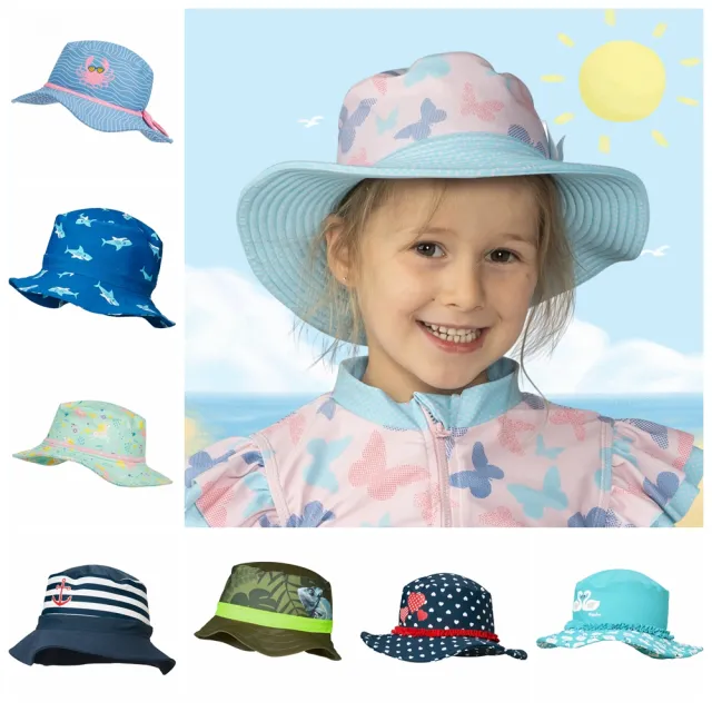 【Playshoes】嬰兒童抗UV防曬水陸兩用漁夫帽(護頸遮脖遮陽帽泳帽)