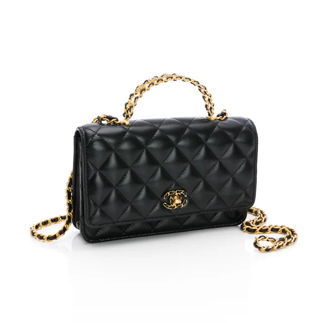 【CHANEL 香奈兒】24C 19WOC 頂部文字logo提把(黑-雙色鏈帶-金色logo)