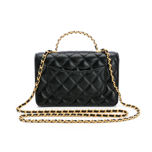 【CHANEL 香奈兒】24C 19WOC 頂部文字logo提把(黑-雙色鏈帶-金色logo)