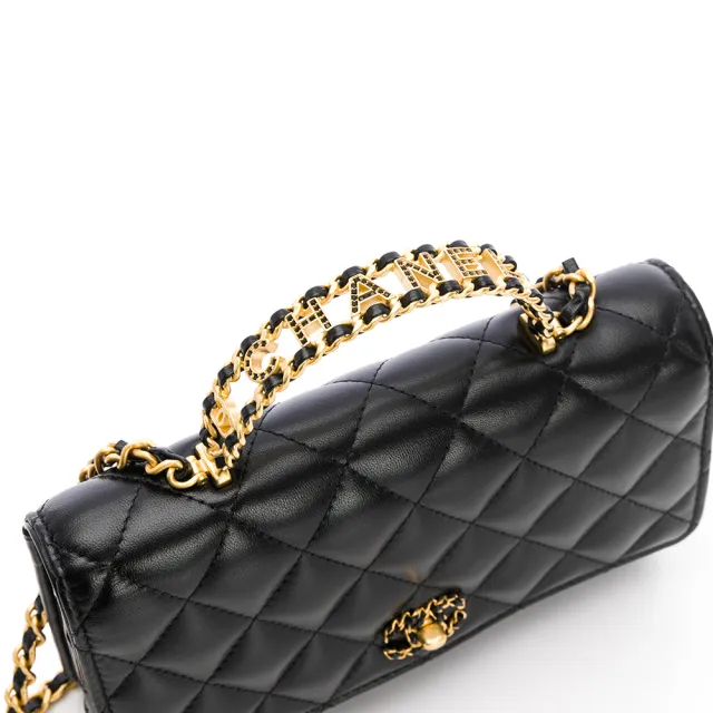 【CHANEL 香奈兒】24C 19WOC 頂部文字logo提把(黑-雙色鏈帶-金色logo)