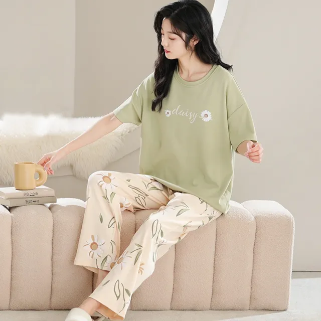 【Chic Chic 琪琪】1套組-可愛俏皮印花帶胸墊居家服-多款可選(睡衣套裝/短袖長褲/春夏睡衣/睡裙/居家套裝)