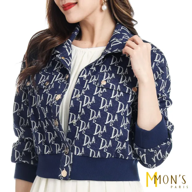 【MON’S】精品字母緹花棒球外套