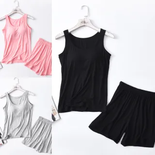 【NEW FORCE】莫代爾Bra背心短褲套裝-3色可選(日系無印風/WFH居家推薦/居家服/女套裝/流行睡衣)