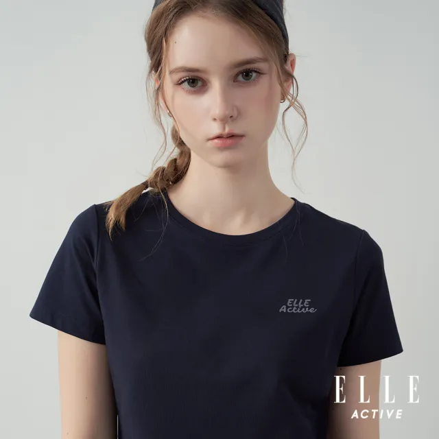 【ELLE ACTIVE】女款 簡約修身機能棉質短袖T恤-深藍色(EA25S1W1612-39)