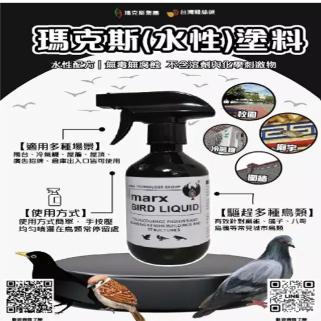 【台灣雞絲頭】瑪克斯水性塗料｜無毒驅趕鳥類 陽台 圍牆 屋頂驅鳥劑(DIY、驅趕、無色無味無毒)