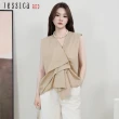 【Jessica Red】氣質設計感皺褶V領無袖襯衫上衣R53301（卡其）