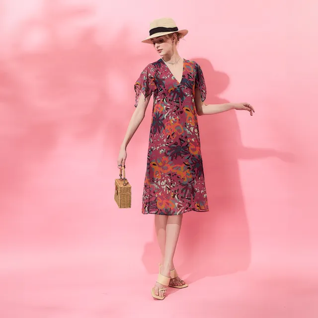 【ICHE 衣哲】Cop.Copine 法國原裝進口微甜花卉印花雪紡洋裝