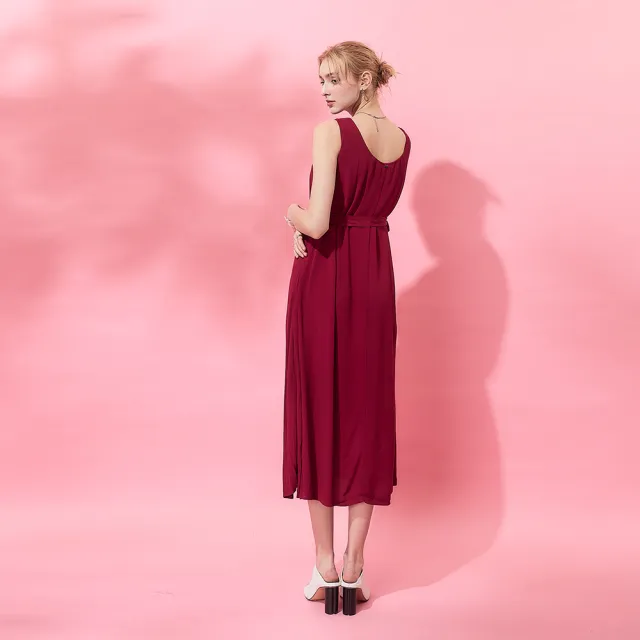 【ICHE 衣哲】Cop.Copine 法國原裝進口簡約輕禮服顯白潤紅綁帶紅洋裝