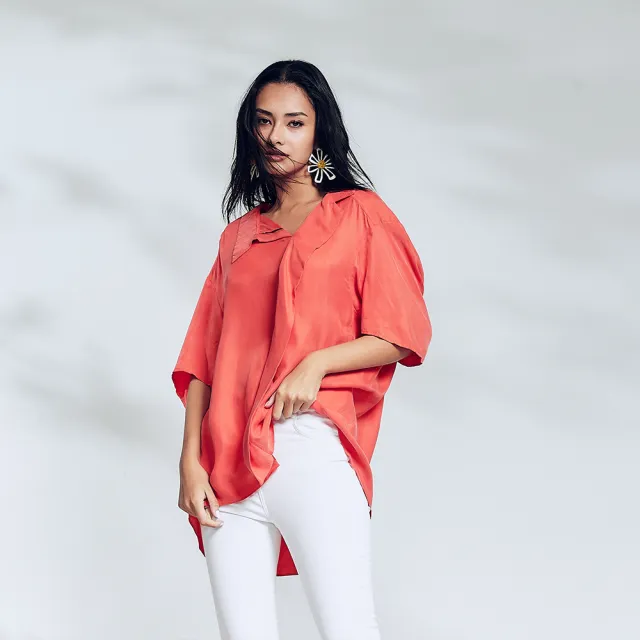 【ICHE 衣哲】Cop.Copine 法國原裝進口鬆弛版寬領落肩剪裁顯白造型襯衫