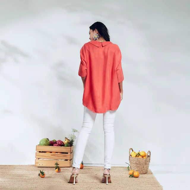 【ICHE 衣哲】Cop.Copine 法國原裝進口鬆弛版寬領落肩剪裁顯白造型襯衫