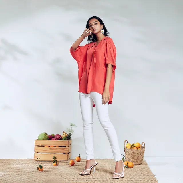 【ICHE 衣哲】Cop.Copine 法國原裝進口鬆弛版寬領落肩剪裁顯白造型襯衫