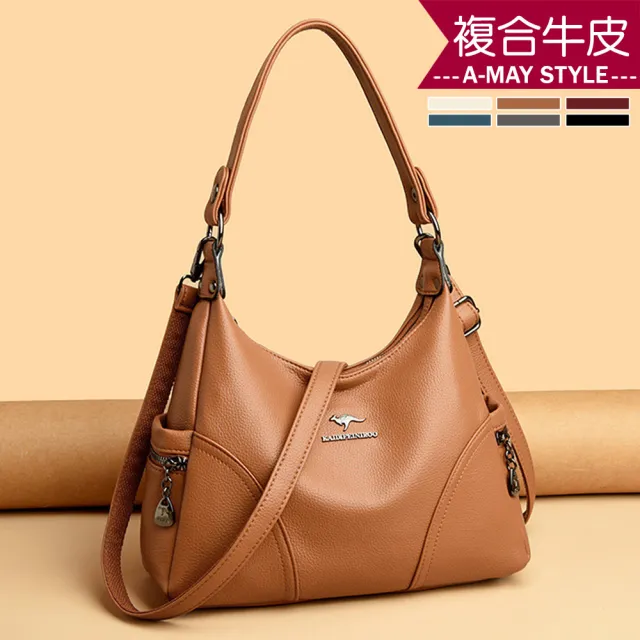 【Amay Style 艾美時尚】真皮女包 側背包 斜背包 大容量時髦拼接造型牛皮手提肩背包(6色.預購)