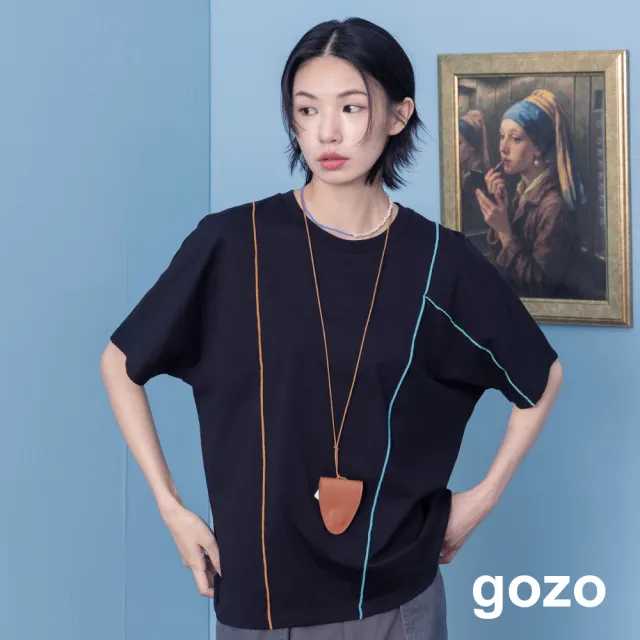 【gozo】配色密拷邊連袖T恤(兩色)