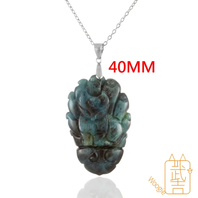 【Woogie武吉珠寶】黑爆閃海藍寶九尾雕刻項鍊(黑爆閃兩款可選)