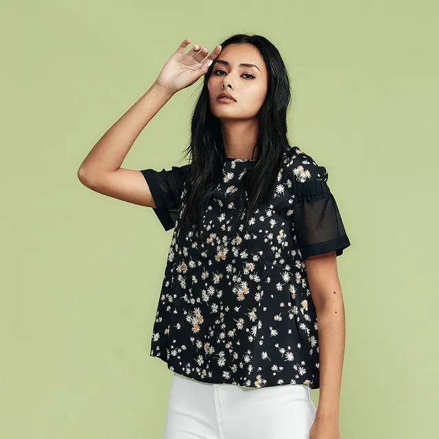 【ICHE 衣哲】Cop.Copine 法國原裝進口黑白印花短袖造型上衣