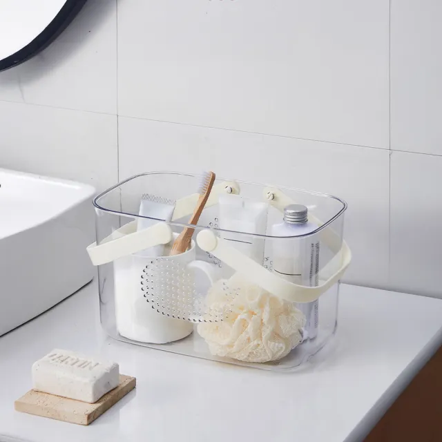 【樂居家】透明手提盥洗收納籃(瀝水籃 沐浴籃 旅行外出游泳露營 水果籃 澡堂籃)