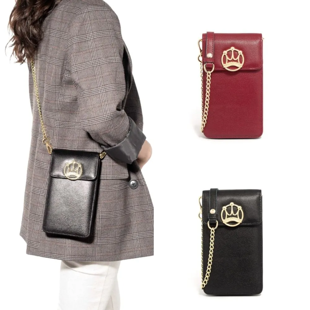 【PEPPER’S】交換禮物 CROWN 羊皮鍊背隨行包 - 櫻桃紅/煙燻黑(隨行包 手機包 女包 斜背包)